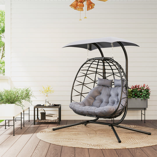 Double rattan egg chair with canopy – image 2