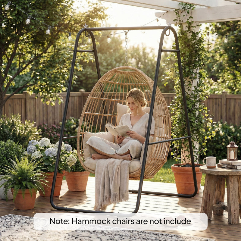 Outsunny Hammock Chair Stand Only 150KG Load Capacity for Indoor Outdoor, Black – view 8