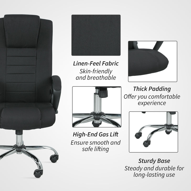 Vinsetto Linen-Look Swivel Office Chair - Black – view 5