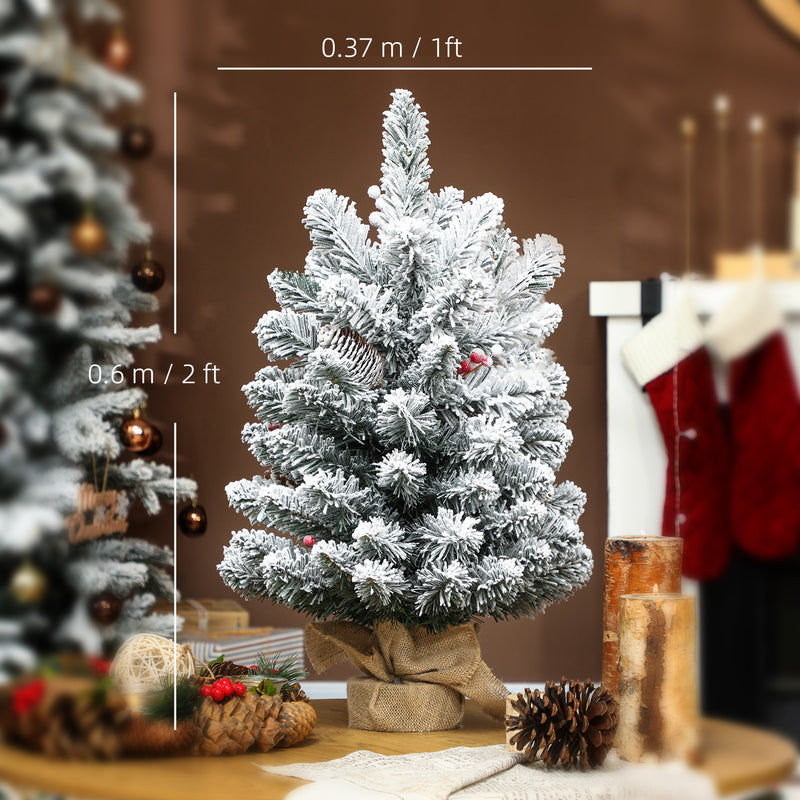 60 cm pre-lit snowy tabletop tree – image 3