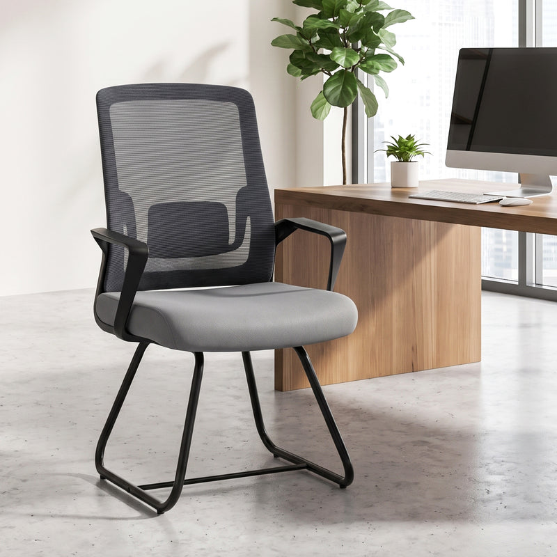 HOMCOM Desk Chair No Wheels, Office Chair with Mesh Back, Lumbar Support, Metal Base for Waiting Room, Conference Room – view 9