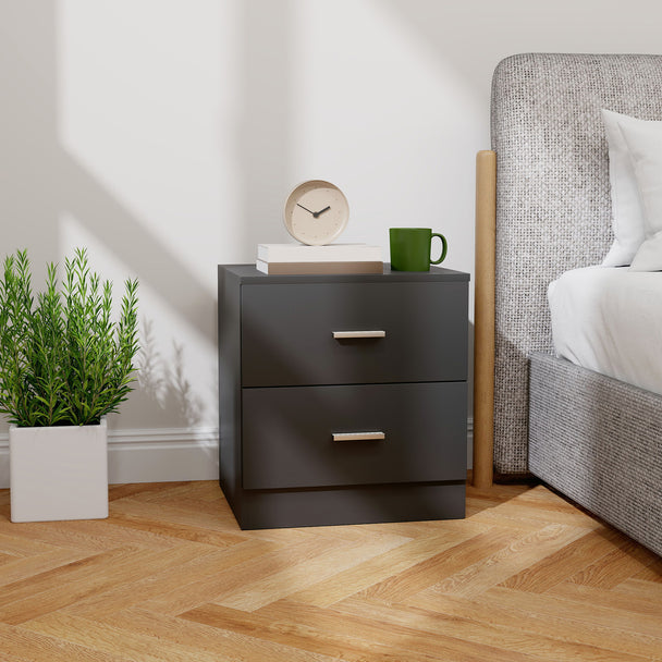 Black 2-drawer bedside table – image 2