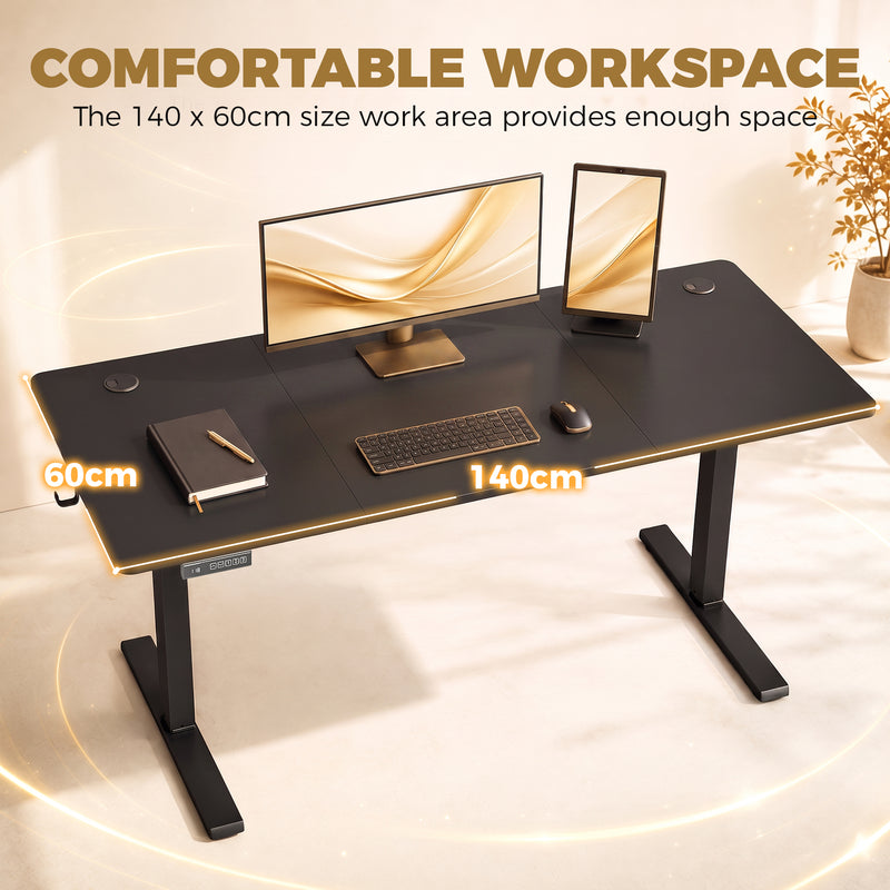 HOMCOM Standing Desk Memory Control Height Adjustable Desk 2 Cable Holes LED Display Sit Stand Desk Black – view 6