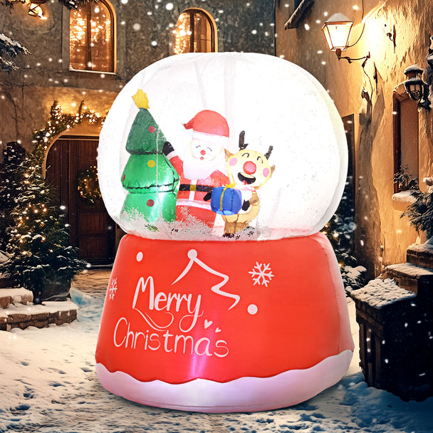 5.5ft Inflatable Christmas Snow Globe displayed outside a decorated home