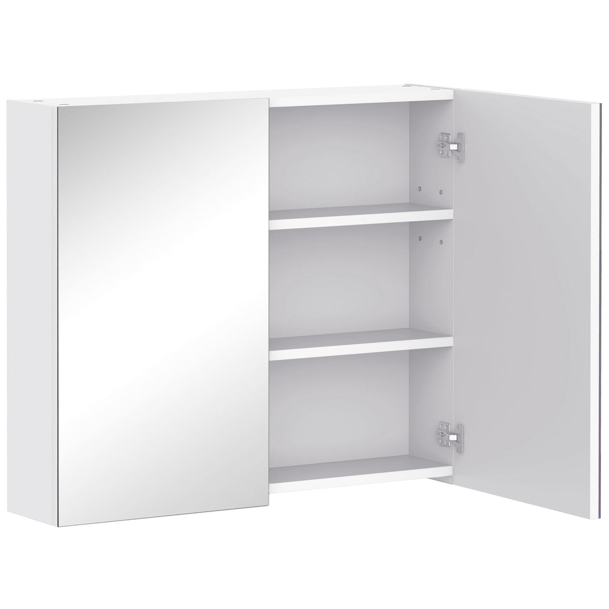 White 70 cm wall-mounted mirror cabinet with double mirrored doors and soft-close hinges