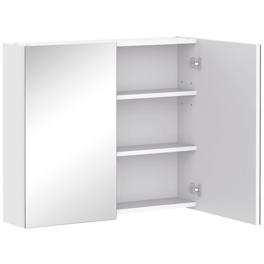 White 70 cm wall-mounted mirror cabinet with double mirrored doors and soft-close hinges