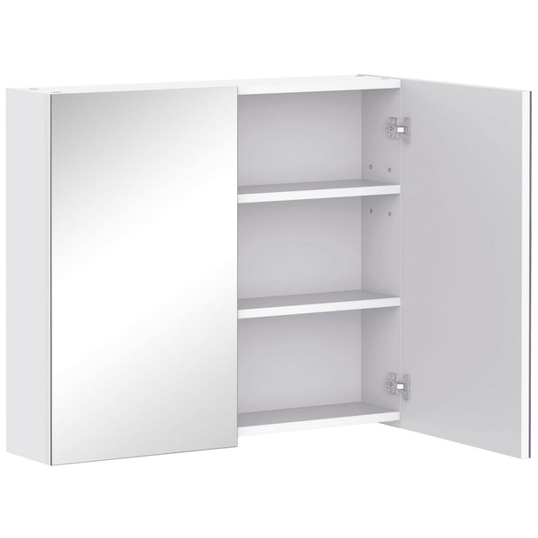 White 70 cm wall-mounted mirror cabinet with double mirrored doors and soft-close hinges