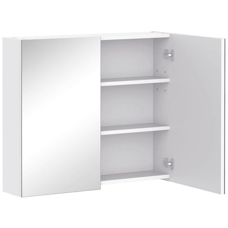 White 70 cm wall-mounted mirror cabinet with double mirrored doors and soft-close hinges