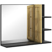 Black bathroom wall mirror with bamboo panel, three side shelves and bottom shelf