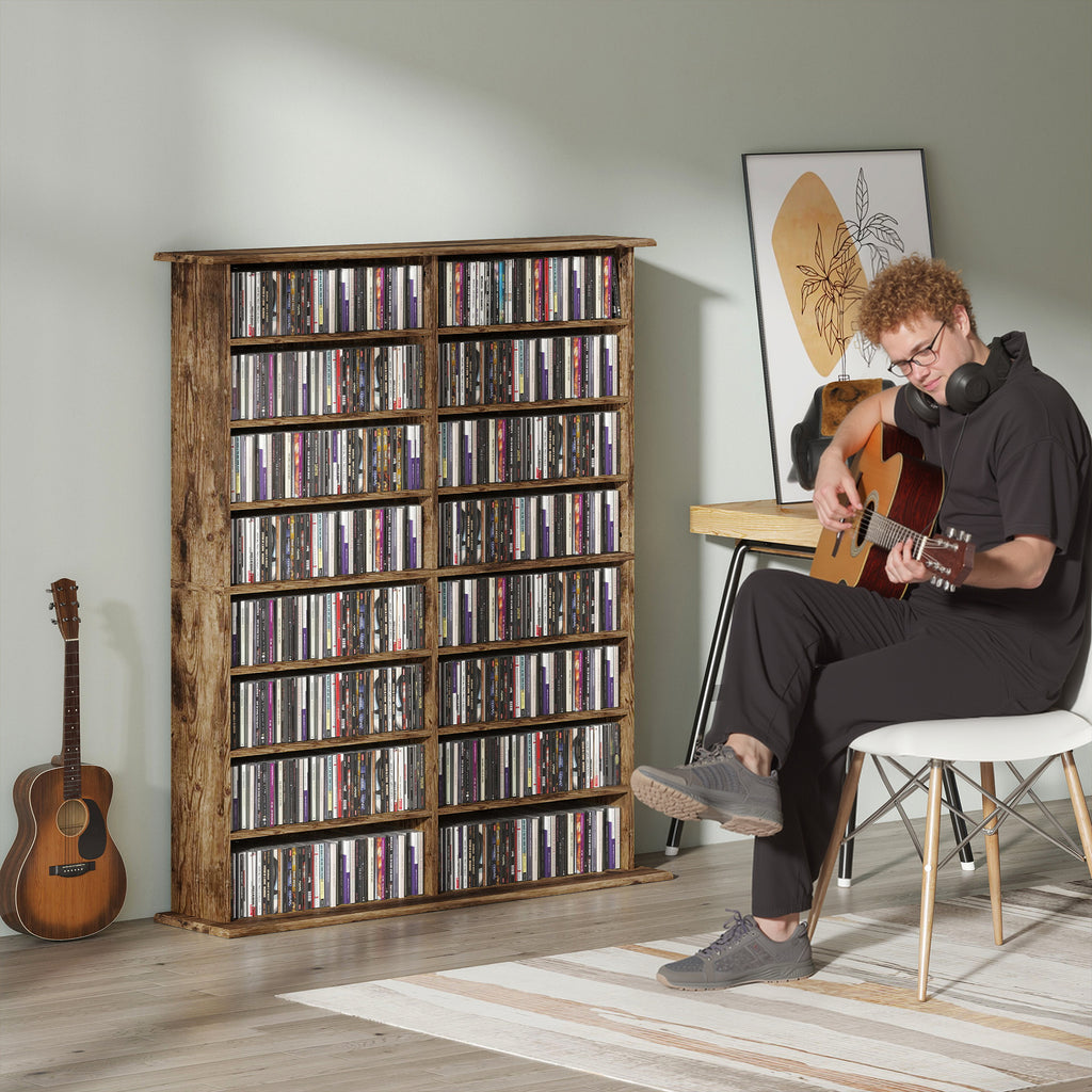 16-Compartment Media Shelf - Rustic Brown