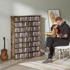 16-Compartment Media Shelf - Rustic Brown