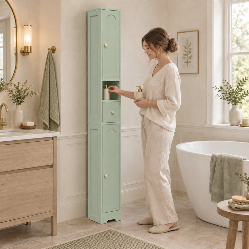 HOMCOM 185 cm Tall Bathroom Cabinet with Arched Doors - Light Green – view 2