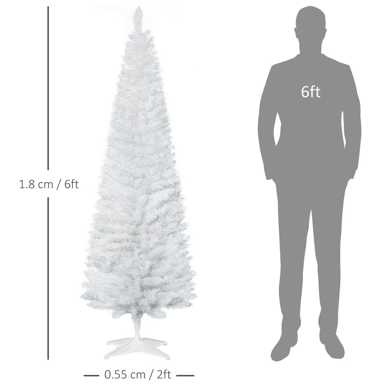 HOMCOM 6ft Unlit Artificial Christmas Tree, Pencil Slim Xmas Tree with Solid Stand and Realistic Branches, White – view 3