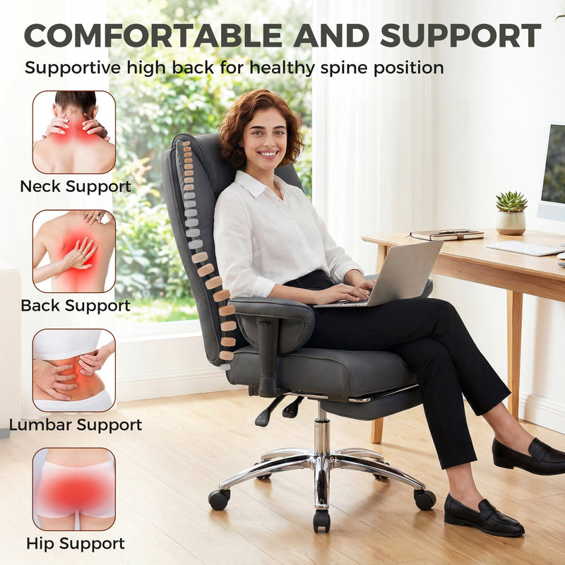 HOMCOM Executive Office Chair, Reclining Desk Chair with Footrest, Adjustable Armrests, Pet Friendly Faux Leather, Black – view 4
