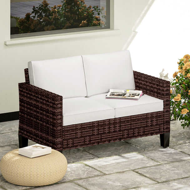 Brown & cream rattan garden sofa – image 2