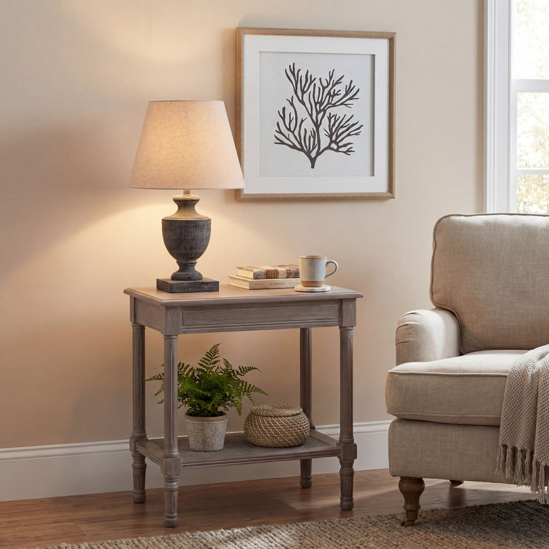 Incia Urn Wooden Table Lamp with Linen Shade – 51cm, product view