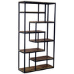 Industrial multi shelf unit with black frame and wood shelves