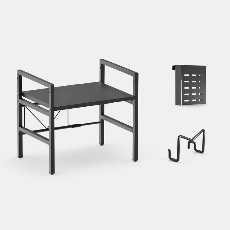 Metal microwave rack with knife and board holders