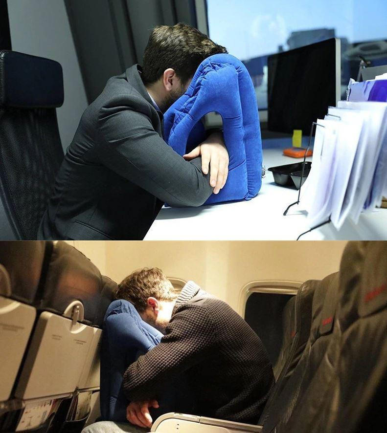 Royal blue inflatable travel pillow variant