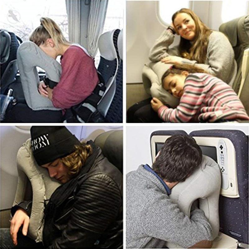 Inflatable travel pillow detail showing ergonomic shape and openings