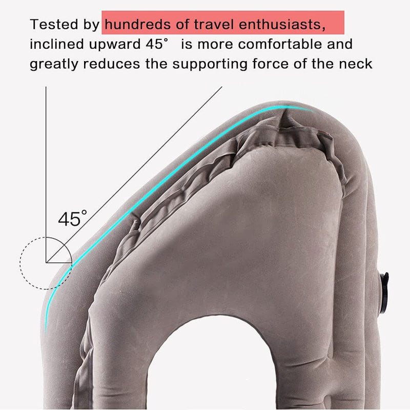 Multi-position inflatable travel pillow with face and arm openings