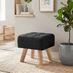 Linen-Look Square Padded Footstool - Black