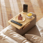 Anti-Slip Sofa Armrest Tray, Bamboo Sofa Arm Tray with 360Â° Phone Holder and Removable Cup Holder, Natural