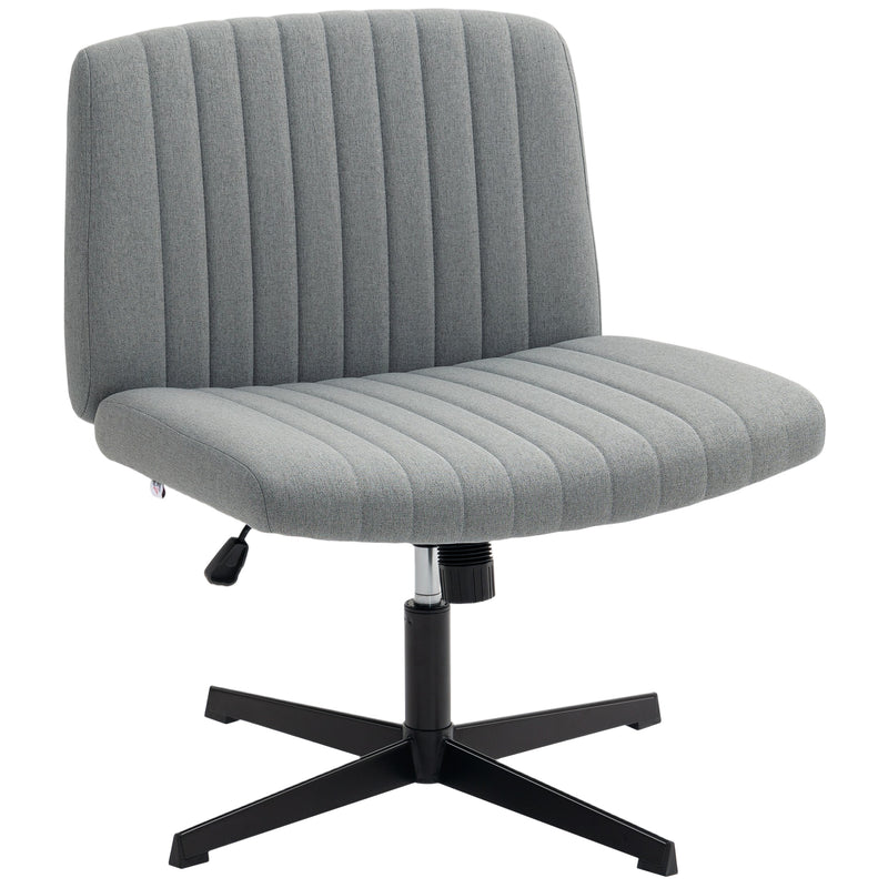 HOMCOM Armless Office Chair No Wheels, Linen Fabric Criss Cross Legged Desk Chair with Wide Seat, Thick Padding, Tilt