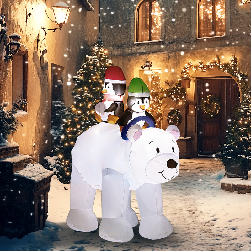 6.4ft Polar Bear and Penguins Christmas Inflatable on a white background