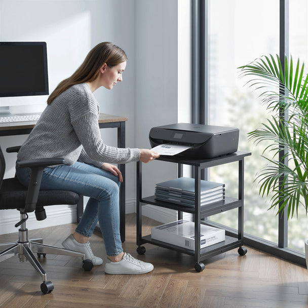 Black 3-tier mobile printer stand – image 2