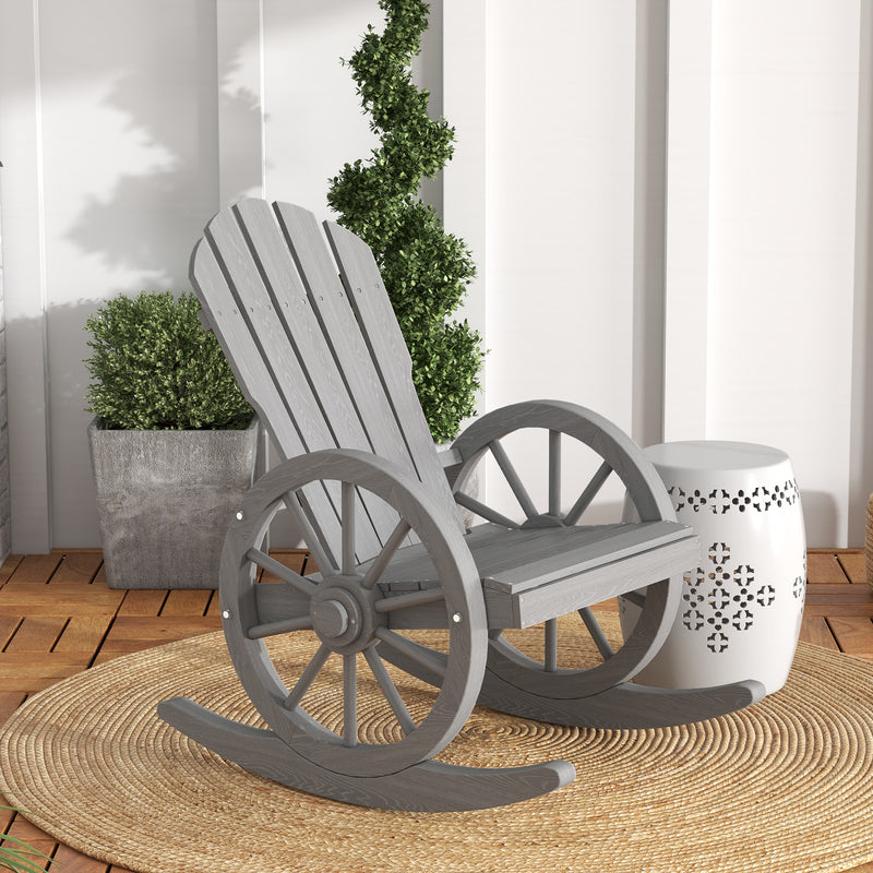 Outsunny Wooden Adirondack Rocking Chair Reclining Armchair Garden Furniture Patio Porch Rocker - Grey – view 2