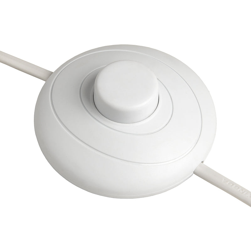 Round white on/off switch on the lamp cable