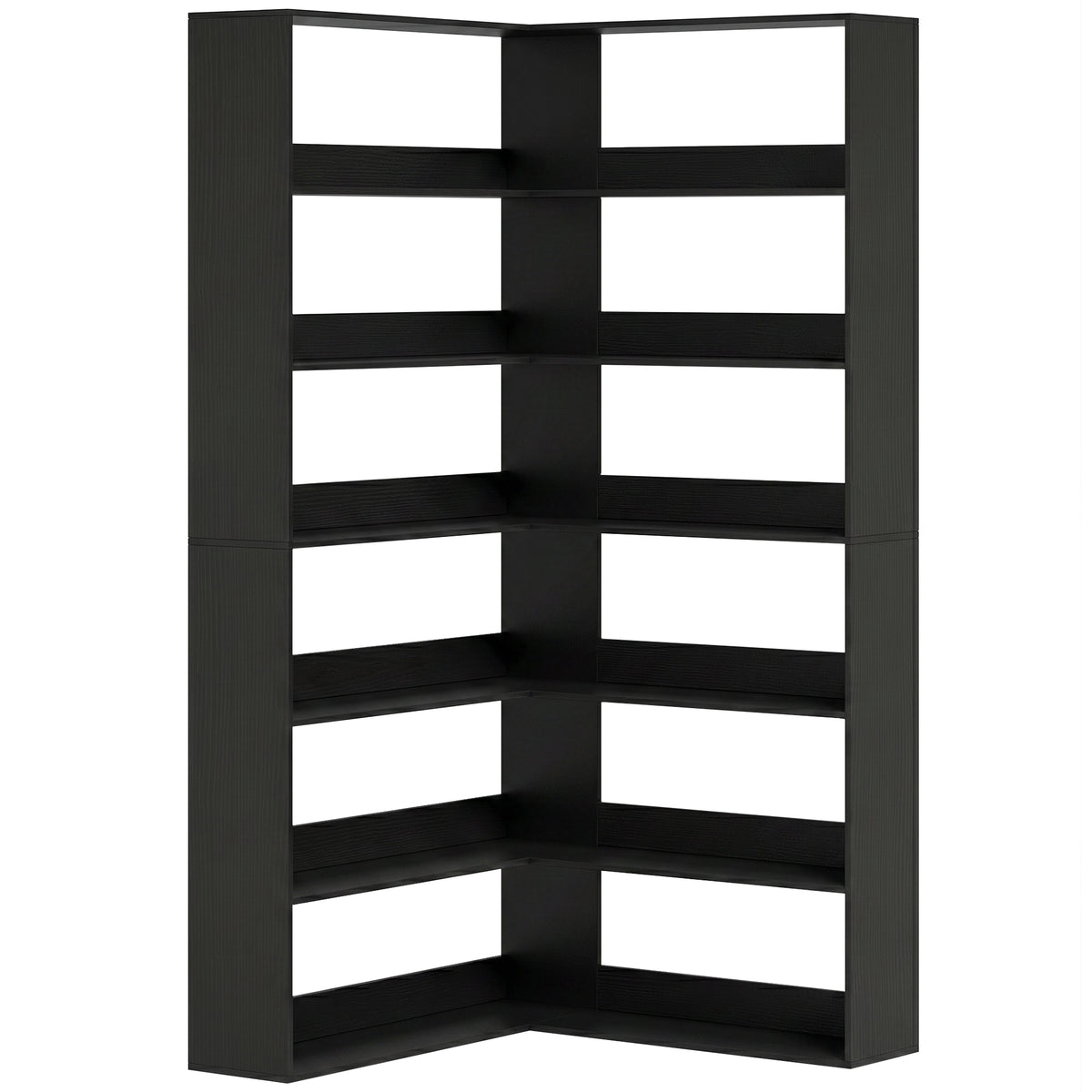 180 cm 7-Tier L-Shaped Corner Bookcase – Black Wood Effect
