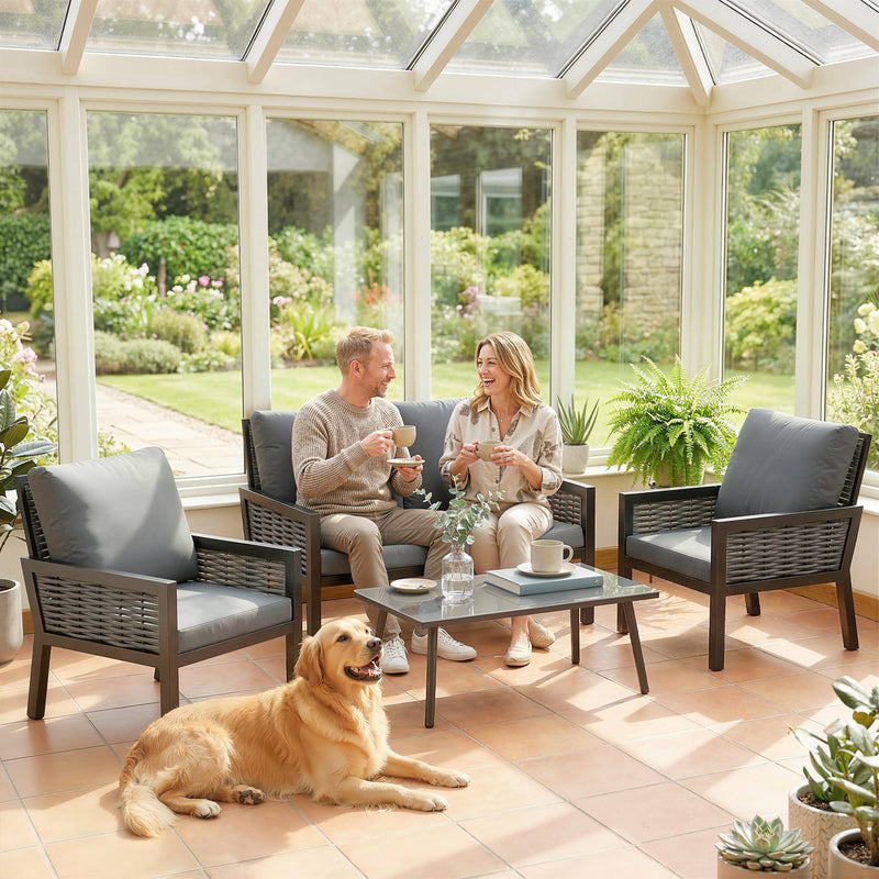 Outsunny 4 Seater Rattan Garden Furniture Set with 2 Armchairs, Loveseat, Coffee Table, Garden Sofa Set with Cushions – view 9