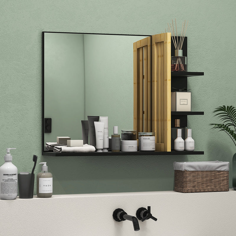 Black bamboo panel bathroom mirror – image 10