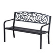 Black steel 2-seater garden bench with contoured seat, backrest and armrests