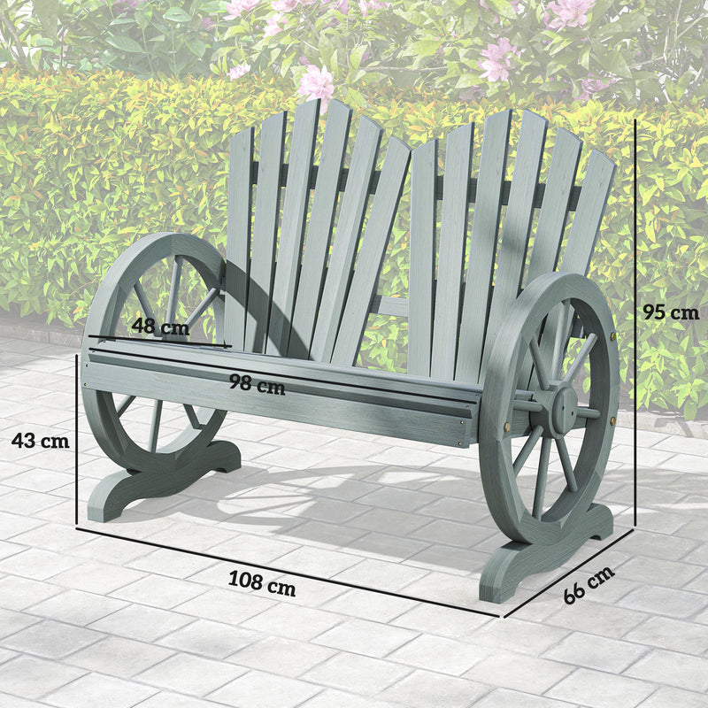 Outsunny Fir Wood Love Seats with Wheel-Shaped Armrests, Large Load-Bearing Chair, Grey – view 3