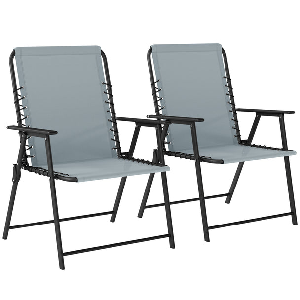 Outsunny Folding Garden Chairs Set of 2, Outdoor Dining Chairs with Wide Texteline Seat, High Back and Armrests, Light
