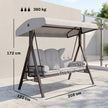 Outsunny 3 Seater Canopy Swing Chair, Outdoor Garden Swing Seat with Adjustable Canopy, Cushions and Cup Trays, Steel – view 3