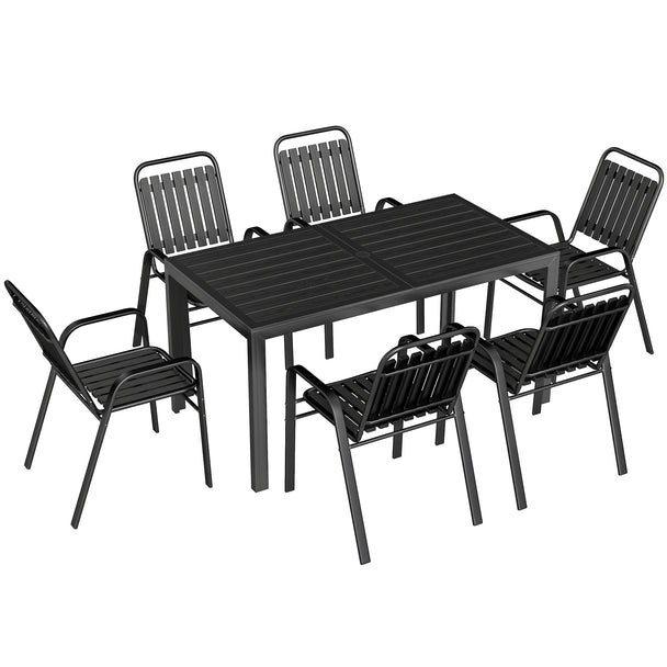 Outsunny 7 Pieces Outdoor Dining Set with Umbrella Hole, Garden Table and Chairs Set for 6 with Metal Table and