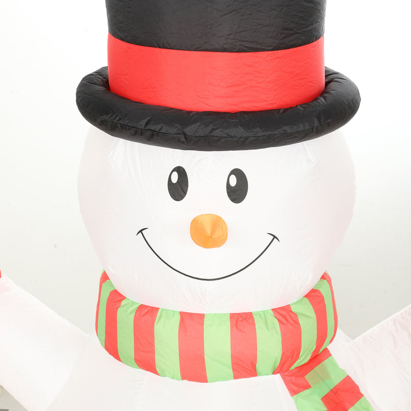 Close-up view of the 7ft snowman and reindeer Christmas inflatable