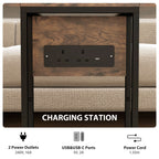 C Shaped Side Table with Charging Station and Foldable Top - Rustic Brown
