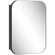 Black wall-mounted bathroom cabinet with arc-corner mirror door and soft-close hinges