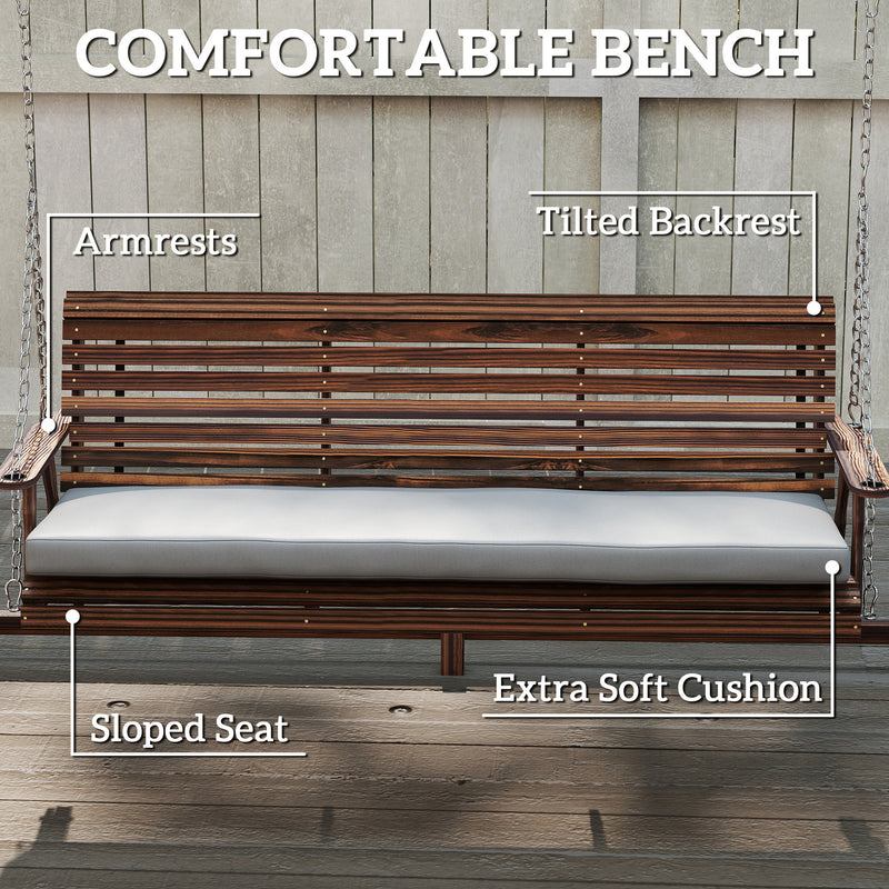 Outsunny 3 Seater Garden Swing Seat, Wooden Swing Chair Bench with Cushion, Side Trays and Metal Chains, for Outdoor – view 5