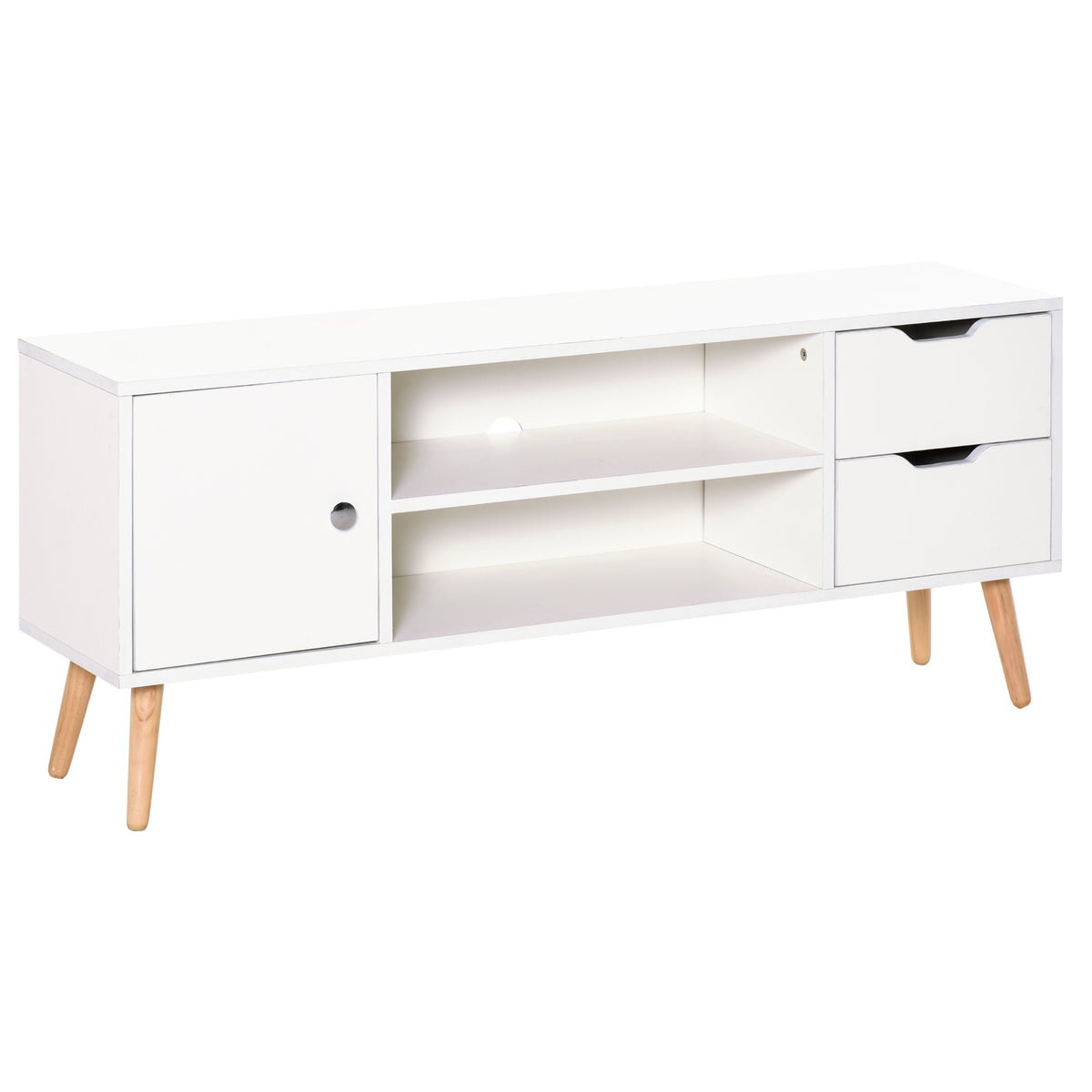 120 cm Scandinavian TV Stand with Drawers & Cupboard – White