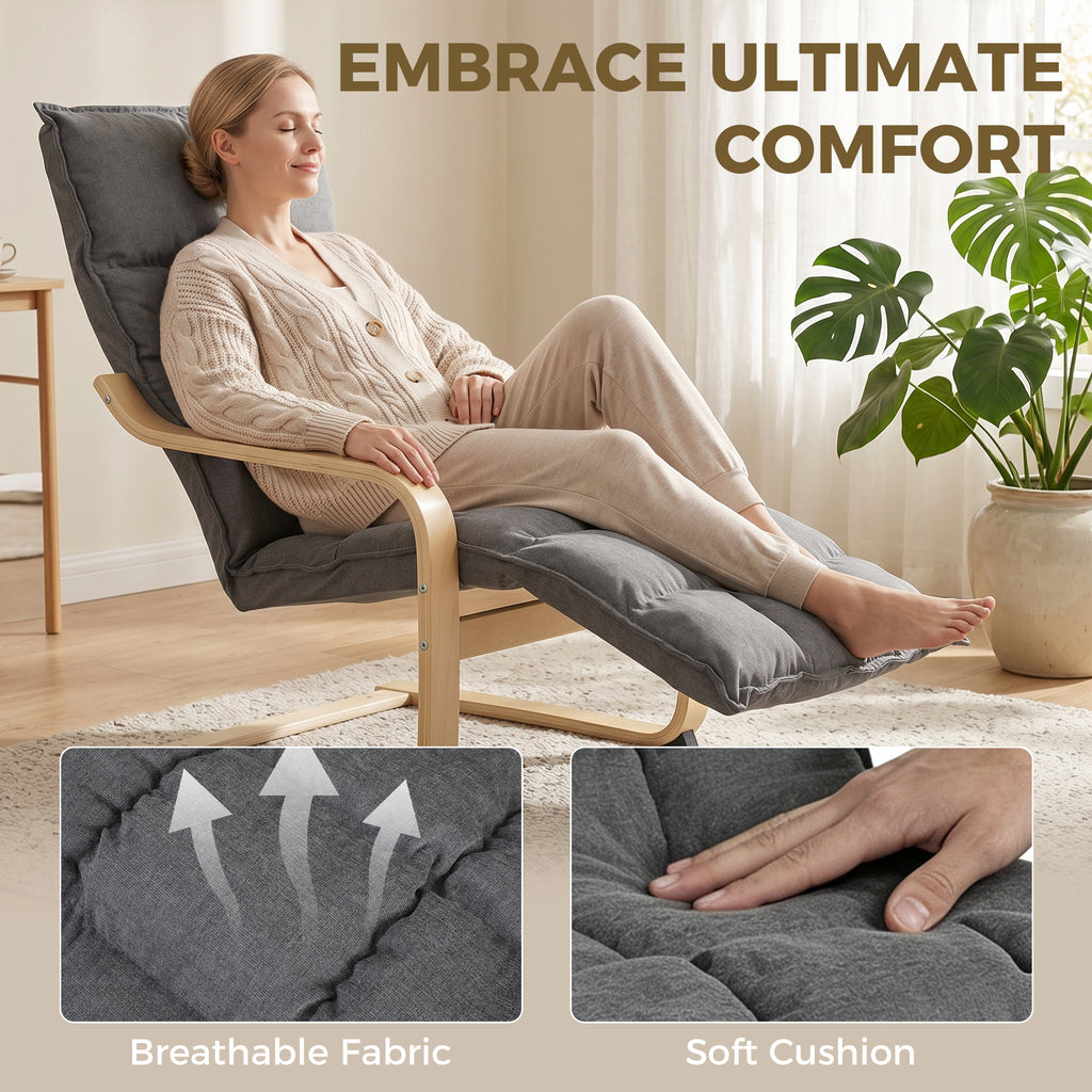 Modern Accent Chair, Leisure Lounge Chair Armchair with Footrest, Plush Cushion, Curved Legs and Arms, Grey