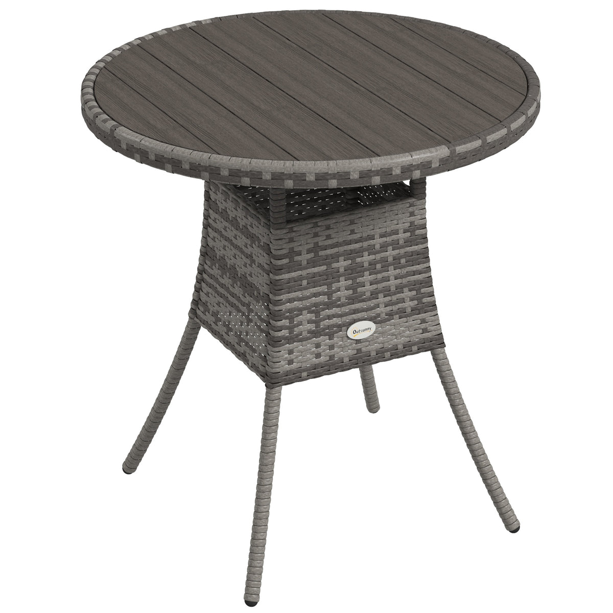Mixed grey 70 cm square rattan garden dining table with slatted wood-effect top