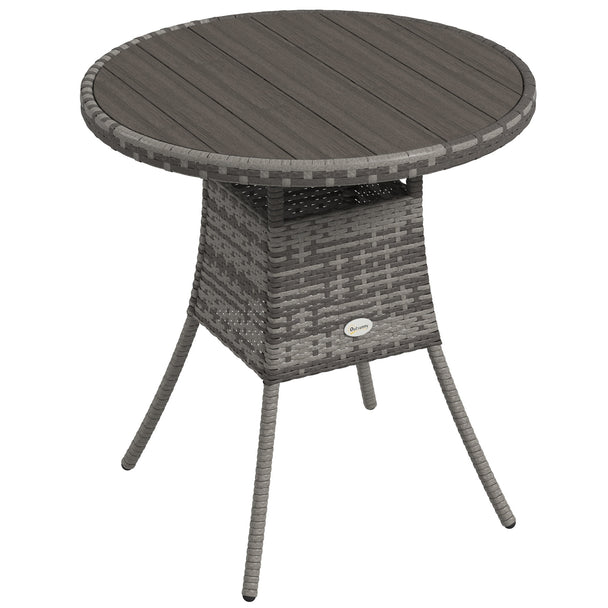 Mixed grey 70 cm square rattan garden dining table with slatted wood-effect top