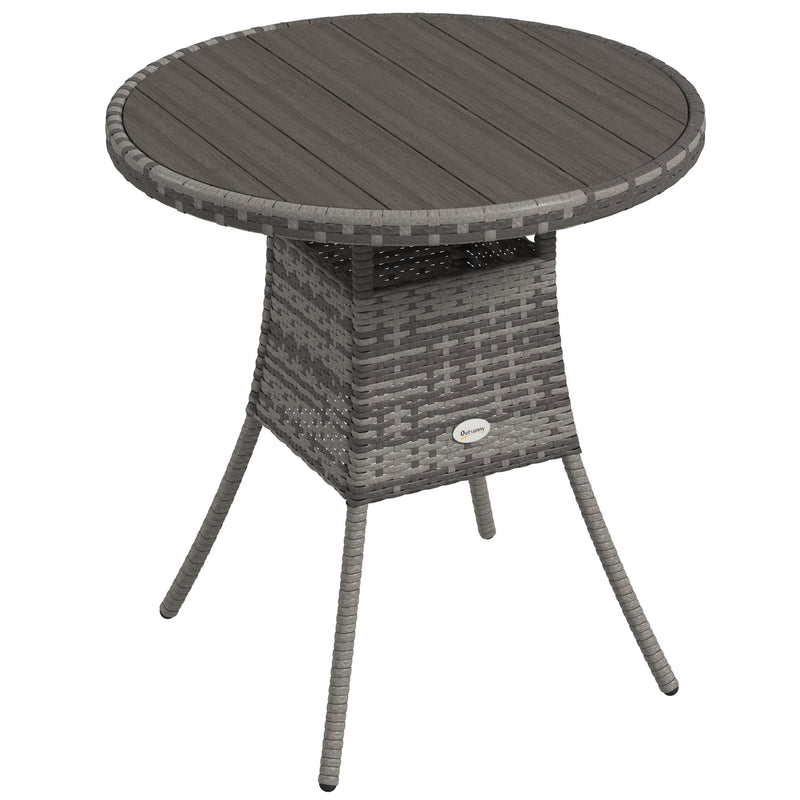 Mixed grey 70 cm square rattan garden dining table with slatted wood-effect top