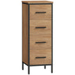 Narrow oak-effect bathroom storage cabinet with four drawers and black steel frame